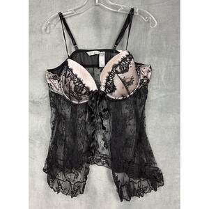 Delicates Lace Open Front Babydoll Cami XL Black Pink Whimsigoth Fairy Grunge